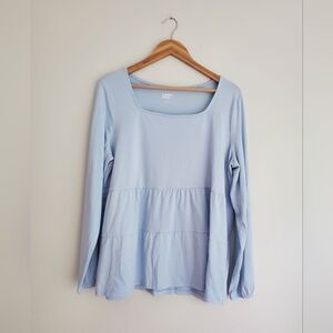 Lands' End Women's long sleeve light weight jersey square neck tiered top large